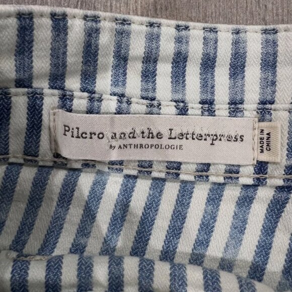 Anthropology Pilcro And The Letterpress Blue White High Rise Slim Shorts Size 27 - Picture 3 of 8